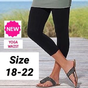 XPlus NEW Womens Capri Solid Black Leggings Yoga Waist Summer Cropped Pants